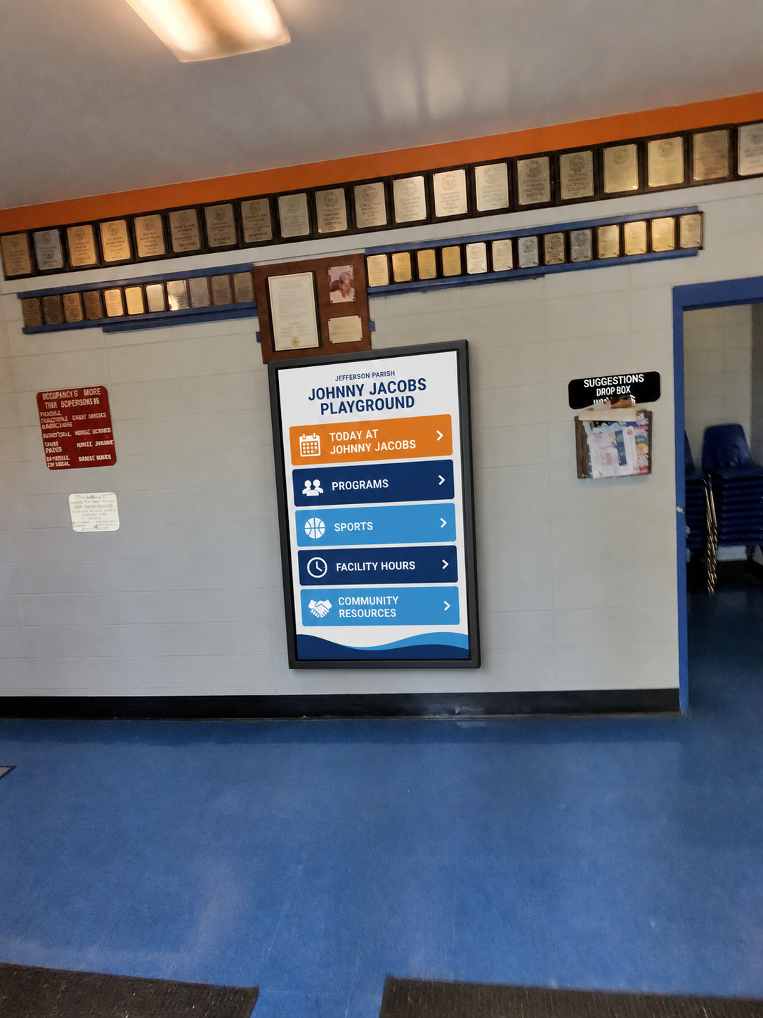 Concept showing one interactive information display replacing the bulletin boards