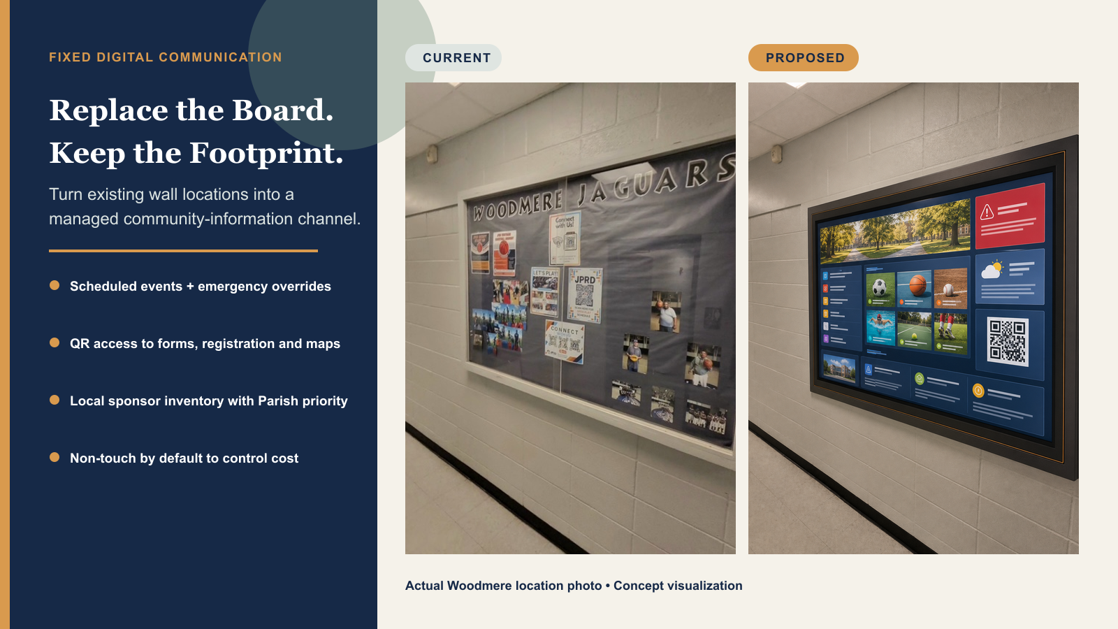 Original proposal current and proposed information board comparison
